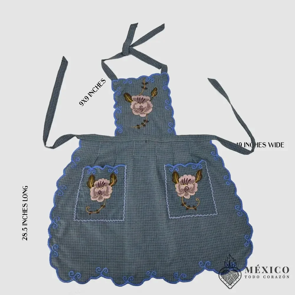 Mexican Embroidered Bib Apron for Women – Multicolor with Floral Design